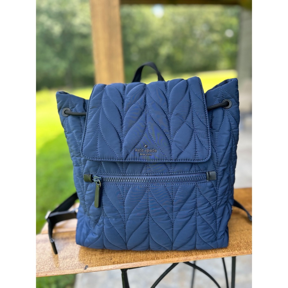 Kate Spade Ellie Flap Backpack Navy Quilted Lightweight‎ Nylon Travel Laptop Bag - Picture 14 of 14